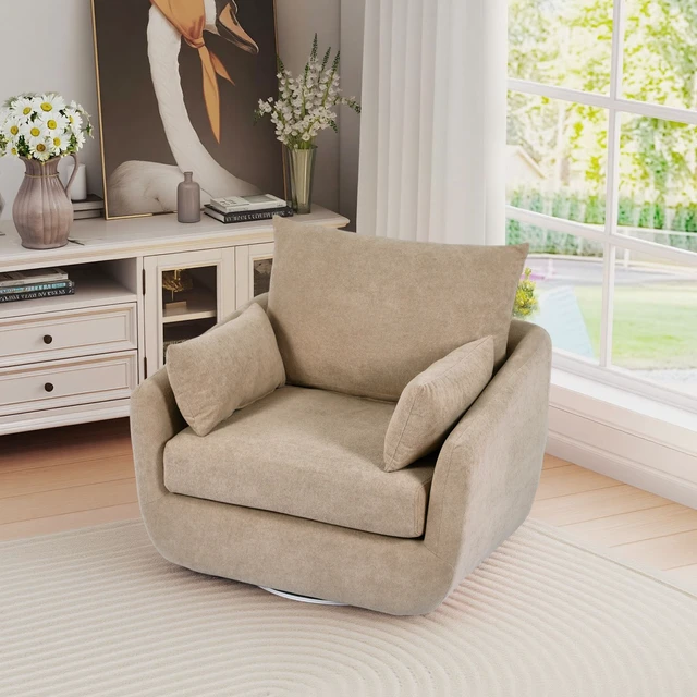 Alt view image 4 of 7 - Rotatable Sherpa Fleece Single Chair Equipped with Tone Adjustable Base LED Strip Lights, Camel, Chairs Accent Seating