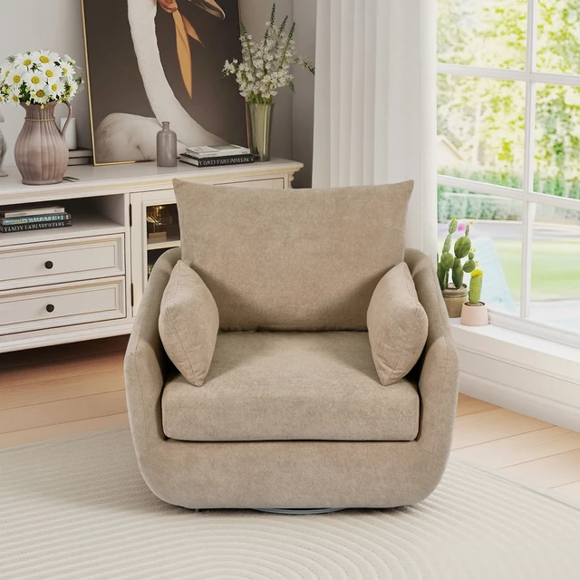 Alt view image 3 of 7 - Rotatable Sherpa Fleece Single Chair Equipped with Tone Adjustable Base LED Strip Lights, Camel, Chairs Accent Seating