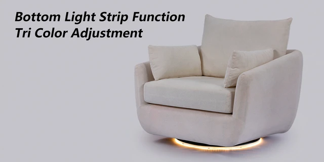 Alt view image 7 of 7 - Rotatable Sherpa Fleece Single Chair Equipped with Tone Adjustable Base LED Strip Lights, White, Chairs Accent Seating