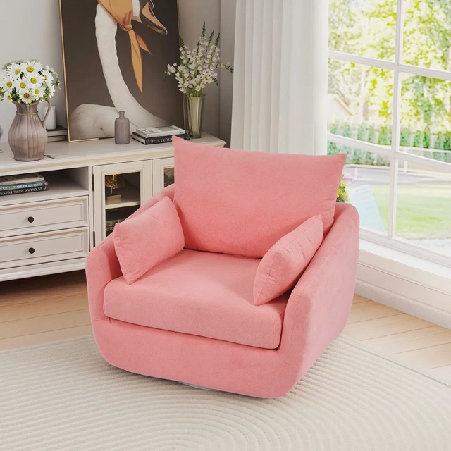 Alt view image 2 of 7 - Rotatable Sherpa Fleece Single Chair Equipped with Tone Adjustable Base LED Strip Lights, Pink, Chairs Accent Seating