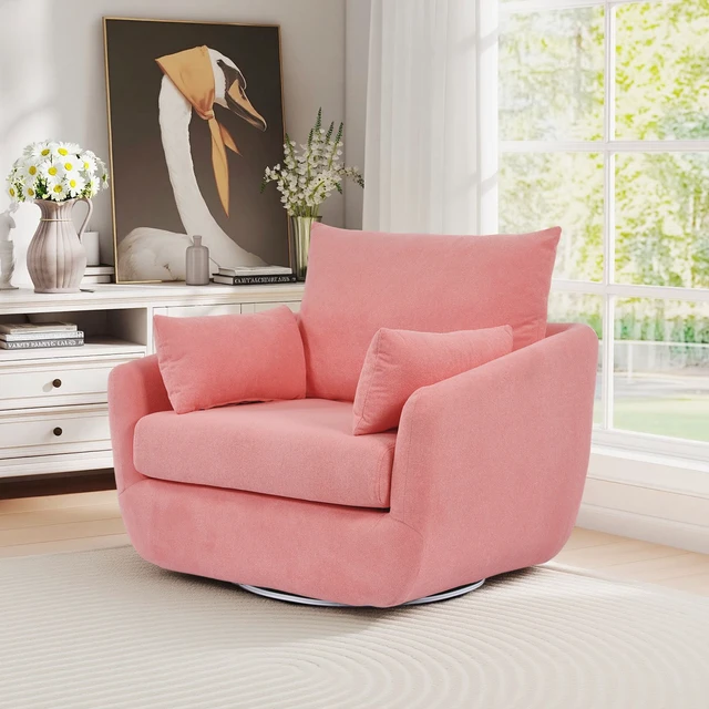 Alt view image 3 of 7 - Rotatable Sherpa Fleece Single Chair Equipped with Tone Adjustable Base LED Strip Lights, Pink, Chairs Accent Seating