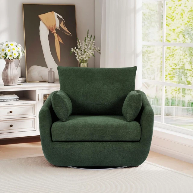 Main image of Rotatable Sherpa Fleece Single Chair Equipped with Tone Adjustable Base LED Strip Lights, Green, Chairs Accent Seating