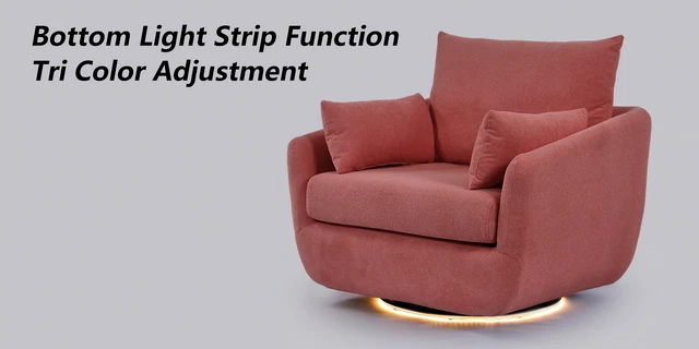 Alt view image 7 of 7 - Rotatable Sherpa Fleece Single Chair Equipped with Tone Adjustable Base LED Strip Lights, Pink, Chairs Accent Seating