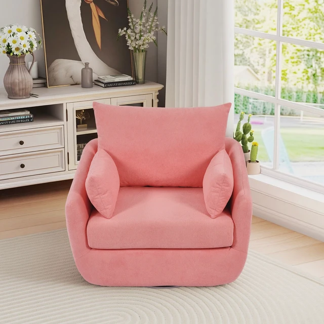 Alt view image 4 of 7 - Rotatable Sherpa Fleece Single Chair Equipped with Tone Adjustable Base LED Strip Lights, Pink, Chairs Accent Seating
