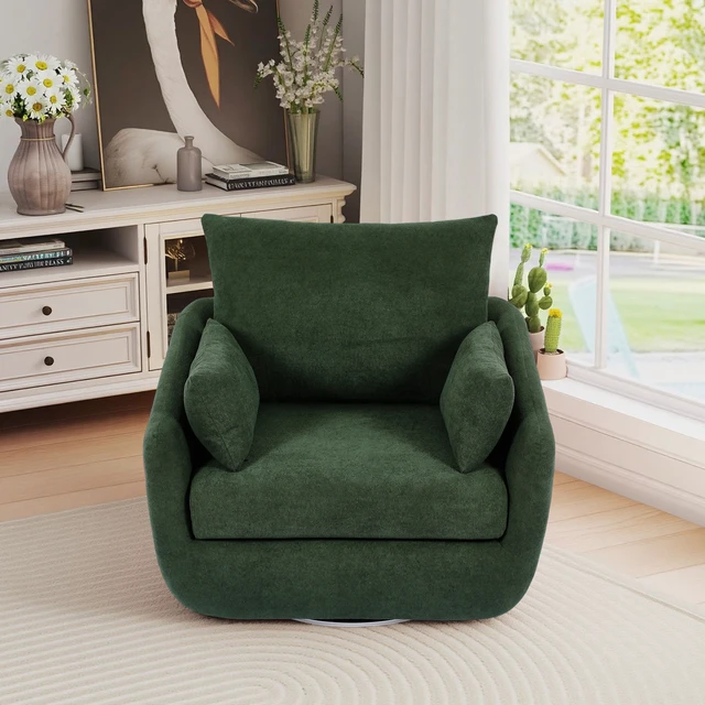 Alt view image 3 of 7 - Rotatable Sherpa Fleece Single Chair Equipped with Tone Adjustable Base LED Strip Lights, Green, Chairs Accent Seating