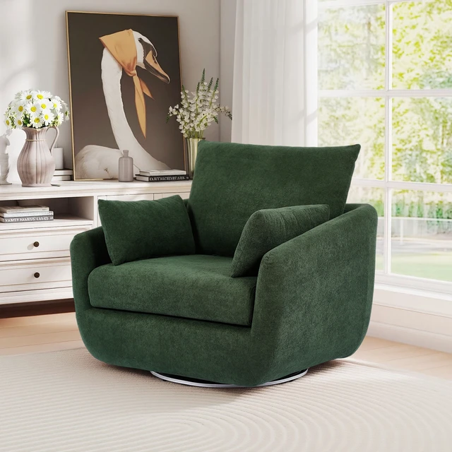Alt view image 2 of 7 - Rotatable Sherpa Fleece Single Chair Equipped with Tone Adjustable Base LED Strip Lights, Green, Chairs Accent Seating