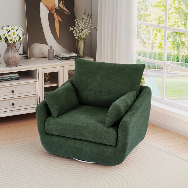 Alt view image 4 of 7 - Rotatable Sherpa Fleece Single Chair Equipped with Tone Adjustable Base LED Strip Lights, Green, Chairs Accent Seating