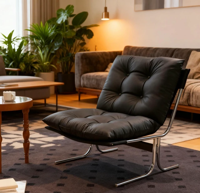 Main image of Leather Armchair, Accent Chair High Back Living Chairs with Metal Legs and Soft Padded Sofa for Dining pc, Black, Faux
