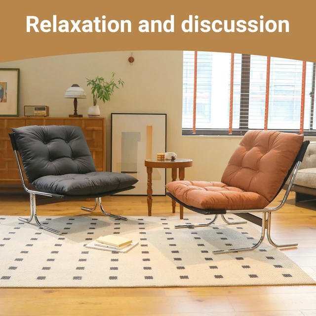 Alt view image 5 of 7 - Leather Armchair, Accent Chair High Back Living Chairs with Metal Legs and Soft Padded Sofa for Dining pc, Black, Faux