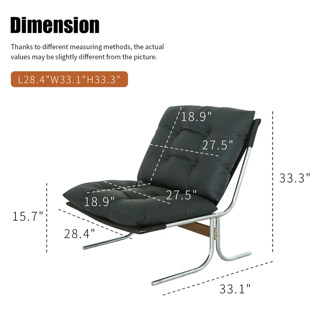 Alt view image 6 of 7 - Leather Armchair, Accent Chair High Back Living Chairs with Metal Legs and Soft Padded Sofa for Dining pc, Black, Faux