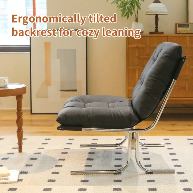 Alt view image 7 of 7 - Leather Armchair, Accent Chair High Back Living Chairs with Metal Legs and Soft Padded Sofa for Dining pc, Black, Faux