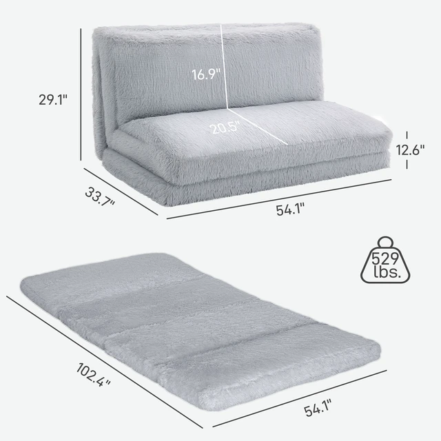 Alt view image 3 of 7 - Bean Bag Chair Floor Sofa Bed for Adults, Long Folding Sofa Bed 54 102 in Wall Couch Sleeper Chair Floor Mattress