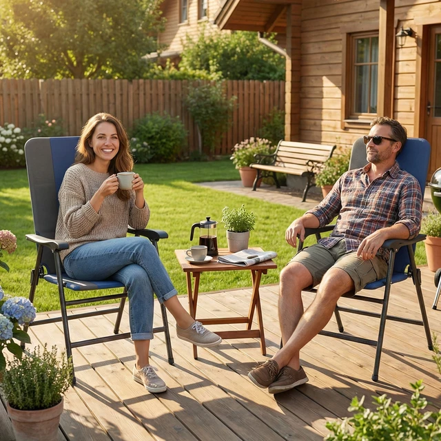 Alt view image 2 of 7 - Folding Patio Chairs Set, Padded High Back Folding Lawn Chairs with Armrests Oxford Fabric Portable Outdoor Camping Set