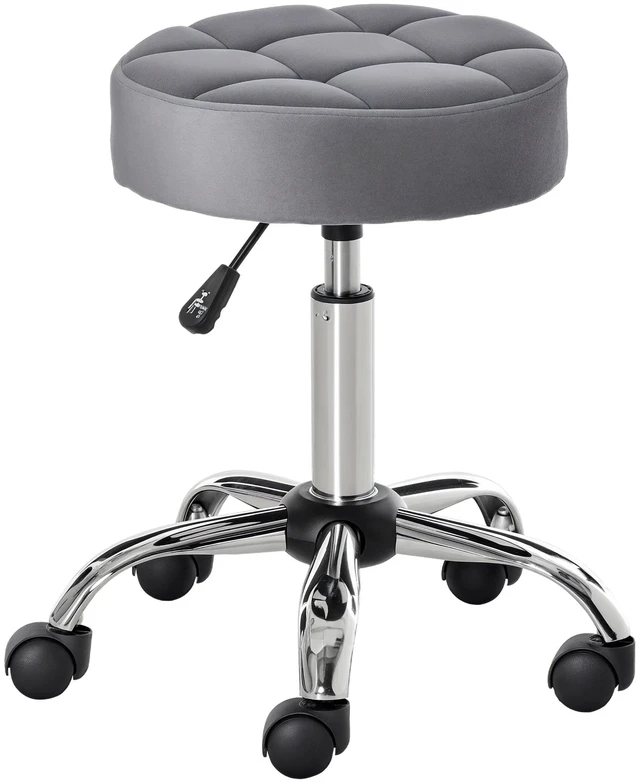 Main image of Round Rolling Stool with Height Adjustable Lift, Vanity Chair with Upholstery Chair with Swivel Seat and Wheels