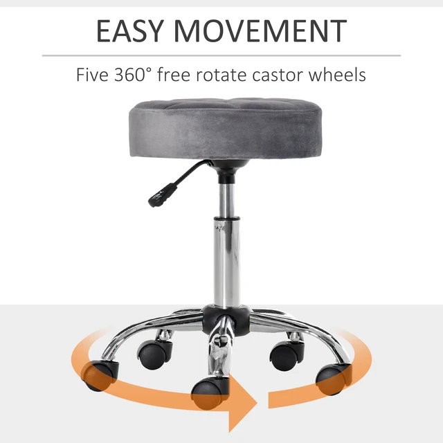 Alt view image 3 of 7 - Round Rolling Stool with Height Adjustable Lift, Vanity Chair with Upholstery Chair with Swivel Seat and Wheels