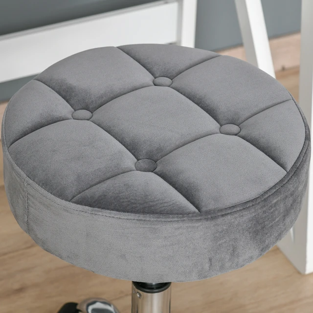 Alt view image 2 of 7 - Round Rolling Stool with Height Adjustable Lift, Vanity Chair with Upholstery Chair with Swivel Seat and Wheels