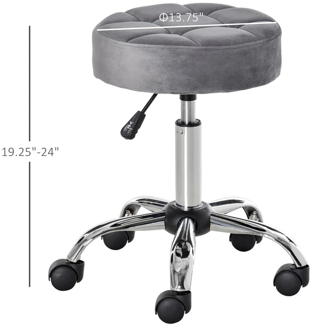 Alt view image 7 of 7 - Round Rolling Stool with Height Adjustable Lift, Vanity Chair with Upholstery Chair with Swivel Seat and Wheels