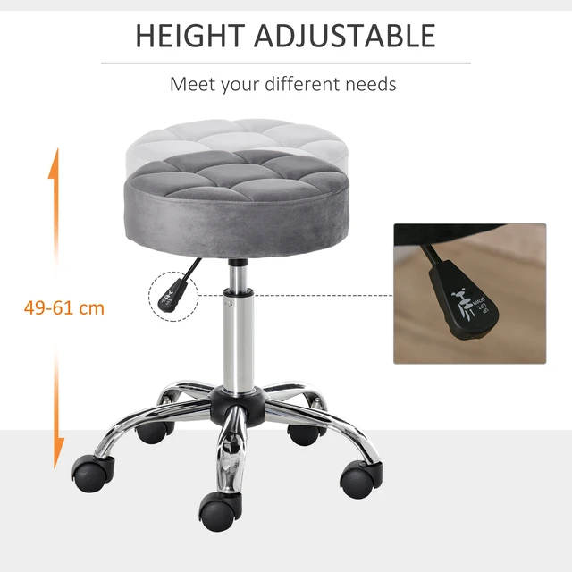 Alt view image 5 of 7 - Round Rolling Stool with Height Adjustable Lift, Vanity Chair with Upholstery Chair with Swivel Seat and Wheels
