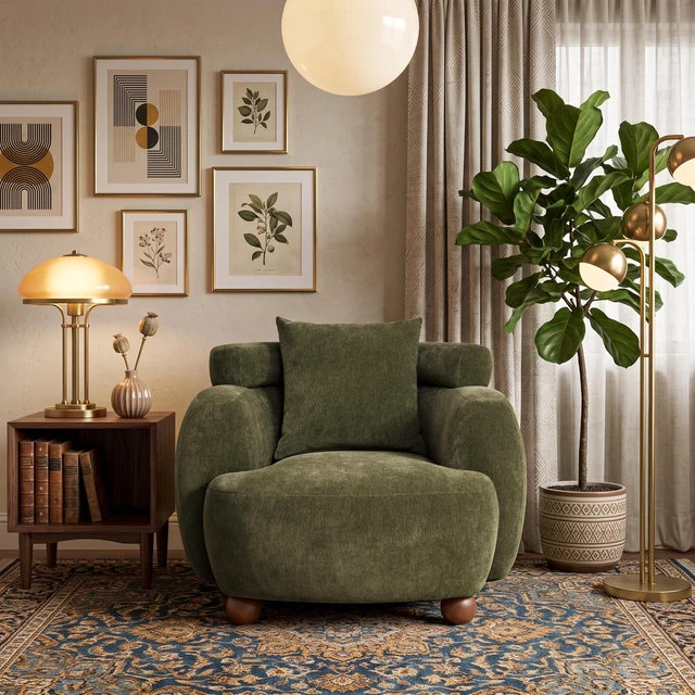 Main image of Lazy Clubchair 38 Inches, Chenille Fabric Bucket Chair Decorative Sofa Soft Cushion with Pillow for Living Study