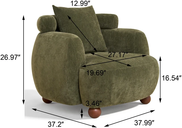 Alt view image 2 of 7 - Lazy Clubchair 38 Inches, Chenille Fabric Bucket Chair Decorative Sofa Soft Cushion with Pillow for Living Study
