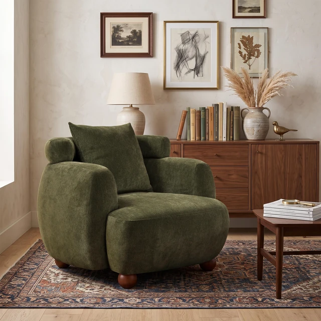 Alt view image 4 of 7 - Lazy Clubchair 38 Inches, Chenille Fabric Bucket Chair Decorative Sofa Soft Cushion with Pillow for Living Study