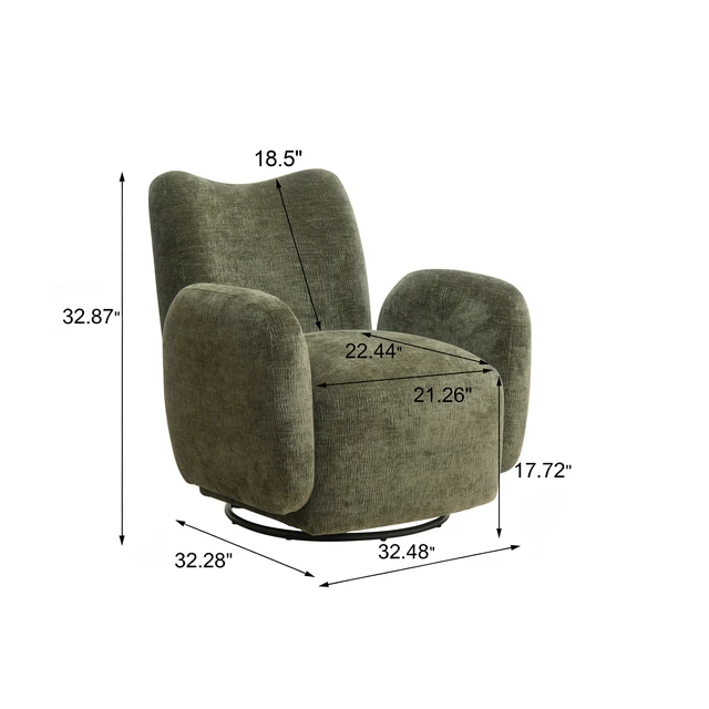 Alt view image 2 of 6 - 360° Swivel Chair Accent Chair 32.48 Inch Chenille Fabric Upholstered Sofa, Suitable for Living Study Leisure Area