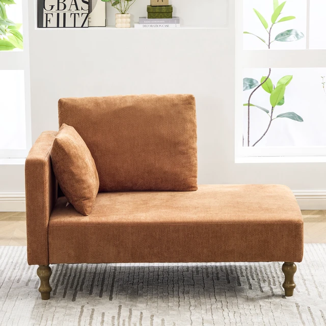 Alt view image 2 of 7 - 50 Inch Wide Chaise Lounge Chair, Upholstered in Soft Chenille Fabric with Rubberwood Legs Load Bearing Capacity