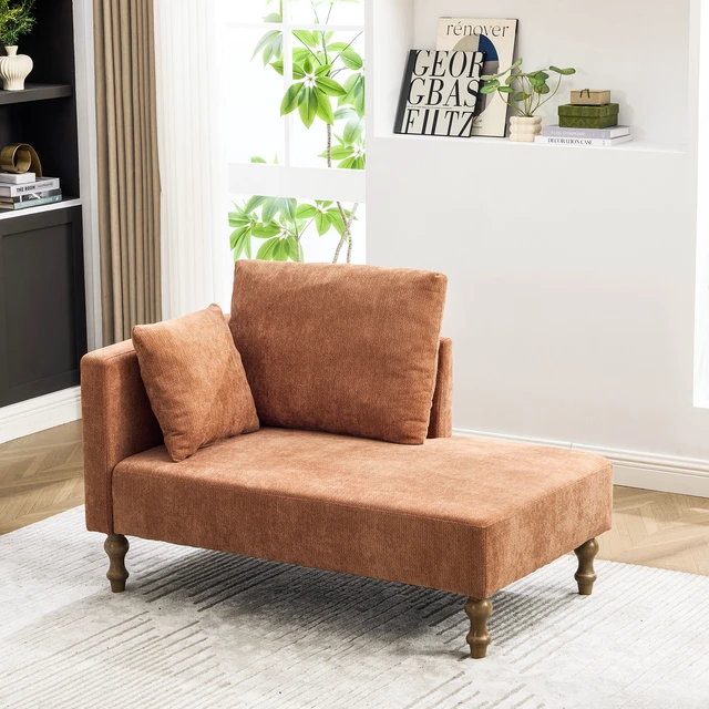 Alt view image 4 of 7 - 50 Inch Wide Chaise Lounge Chair, Upholstered in Soft Chenille Fabric with Rubberwood Legs Load Bearing Capacity