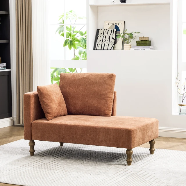 Alt view image 3 of 7 - 50 Inch Wide Chaise Lounge Chair, Upholstered in Soft Chenille Fabric with Rubberwood Legs Load Bearing Capacity