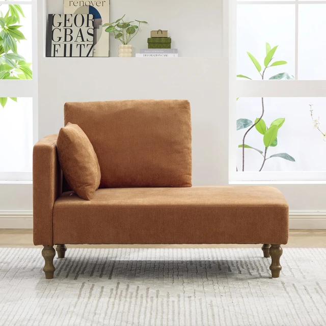 Main image of 50 Inch Wide Chaise Lounge Chair, Upholstered in Soft Chenille Fabric with Rubberwood Legs Load Bearing Capacity