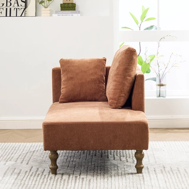 Alt view image 5 of 7 - 50 Inch Wide Chaise Lounge Chair, Upholstered in Soft Chenille Fabric with Rubberwood Legs Load Bearing Capacity