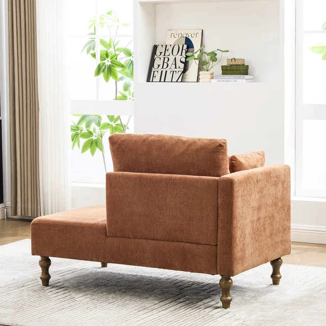 Alt view image 6 of 7 - 50 Inch Wide Chaise Lounge Chair, Upholstered in Soft Chenille Fabric with Rubberwood Legs Load Bearing Capacity