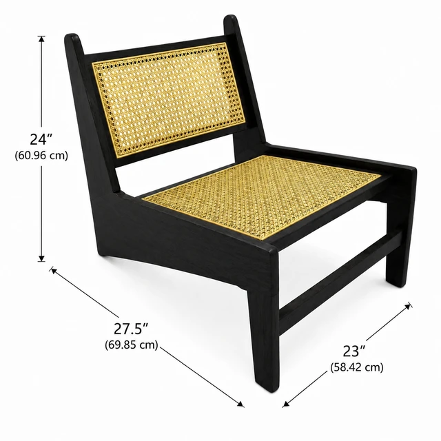 Alt view image 7 of 7 - Mid Century Accent Chair, Rattan Lounge Chair for Living Side Corner, Black, Rubber Wood, Accent Seating