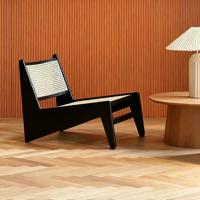 Alt view image 6 of 7 - Mid Century Accent Chair, Rattan Lounge Chair for Living Side Corner, Black, Rubber Wood, Accent Seating