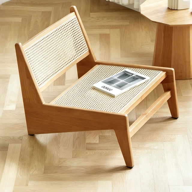 Alt view image 6 of 7 - Mid Century Accent Chair, Rattan Lounge Chair for Living Side Corner, Natural, Rubber Wood, Accent Seating