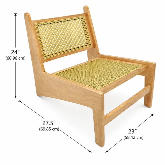 Alt view image 7 of 7 - Mid Century Accent Chair, Rattan Lounge Chair for Living Side Corner, Natural, Rubber Wood, Accent Seating