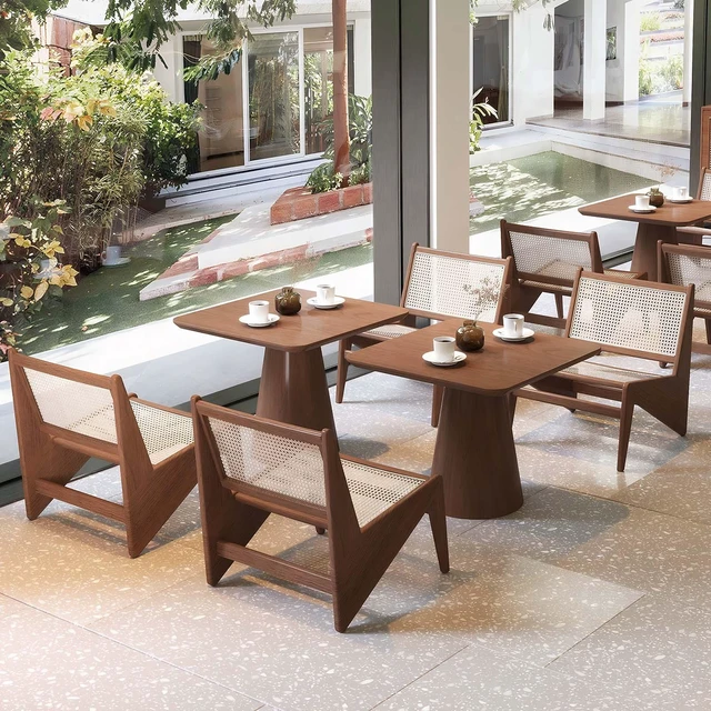 Alt view image 6 of 7 - Mid Century Accent Chair, Rattan Lounge Chair for Living Side Corner, Walnut, Rubber Wood, Accent Seating