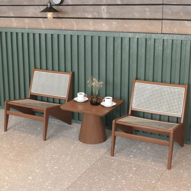 Alt view image 3 of 7 - Mid Century Accent Chair, Rattan Lounge Chair for Living Side Corner, Walnut, Rubber Wood, Accent Seating