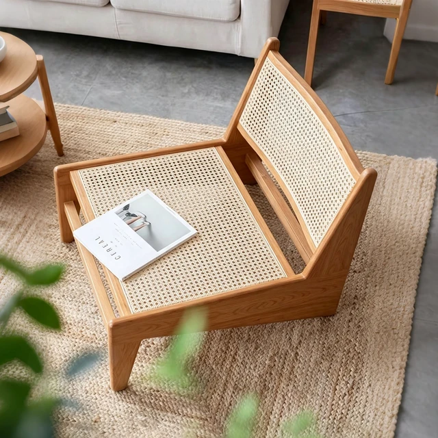 Alt view image 5 of 7 - Mid Century Accent Chair, Rattan Lounge Chair for Living Side Corner, Natural, Rubber Wood, Accent Seating