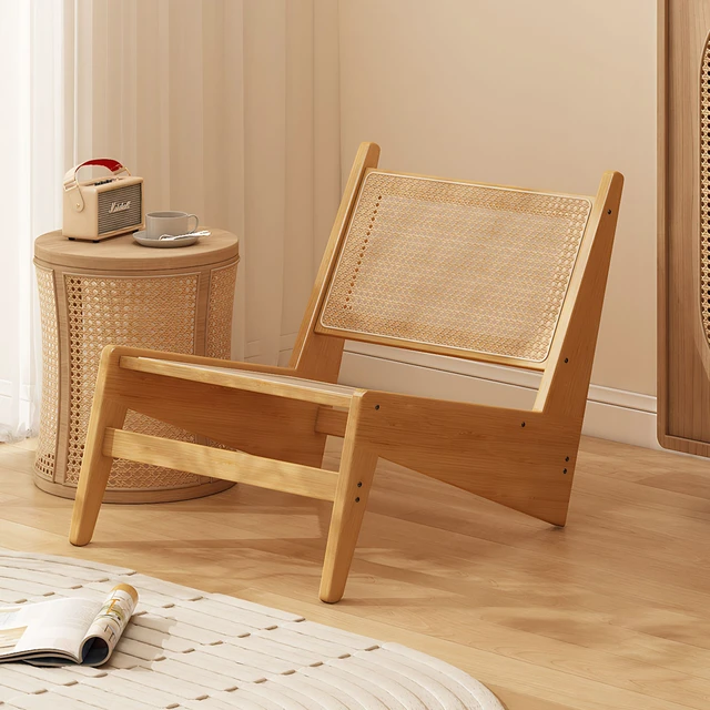 Alt view image 2 of 7 - Mid-Century Rattan Accent Lounge Chair, Armless Cane Woven Low Profile Leisure Chair for Living Sunroom Natural Tone