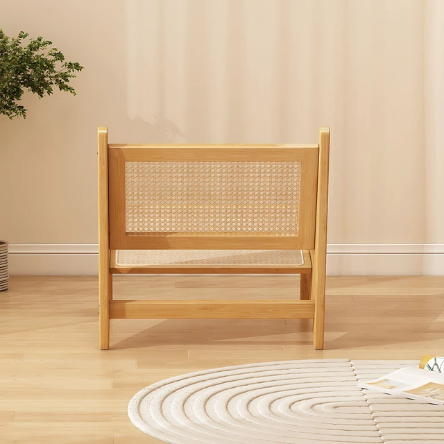 Alt view image 5 of 7 - Mid-Century Rattan Accent Lounge Chair, Armless Cane Woven Low Profile Leisure Chair for Living Sunroom Natural Tone
