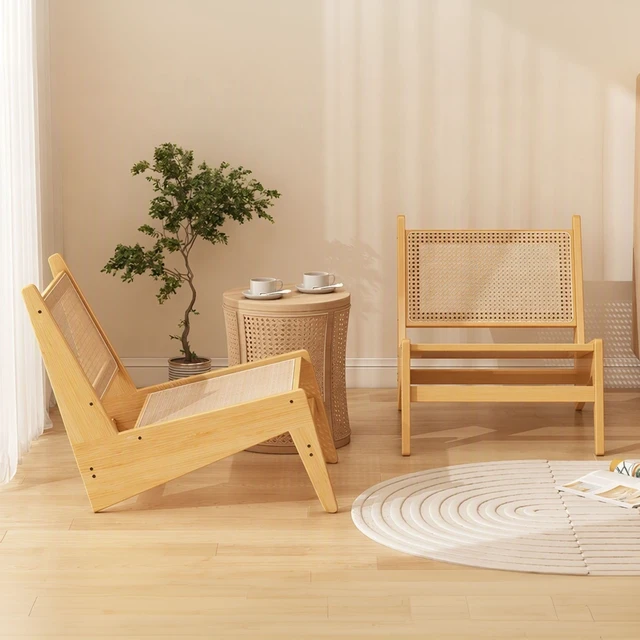Alt view image 3 of 7 - Mid-Century Rattan Accent Lounge Chair, Armless Cane Woven Low Profile Leisure Chair for Living Sunroom Natural Tone