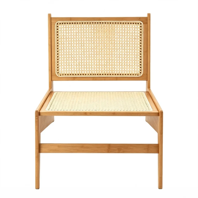 Alt view image 7 of 7 - Mid-Century Rattan Accent Lounge Chair, Armless Cane Woven Low Profile Leisure Chair for Living Sunroom Natural Tone