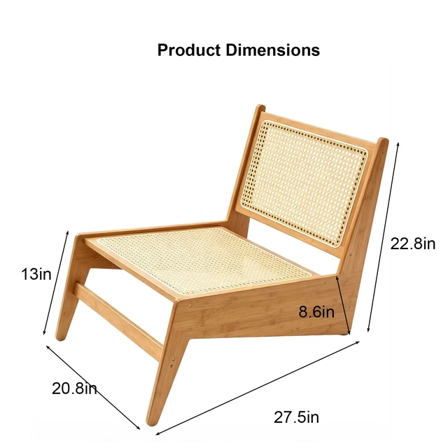 Alt view image 6 of 7 - Mid-Century Rattan Accent Lounge Chair, Armless Cane Woven Low Profile Leisure Chair for Living Sunroom Natural Tone