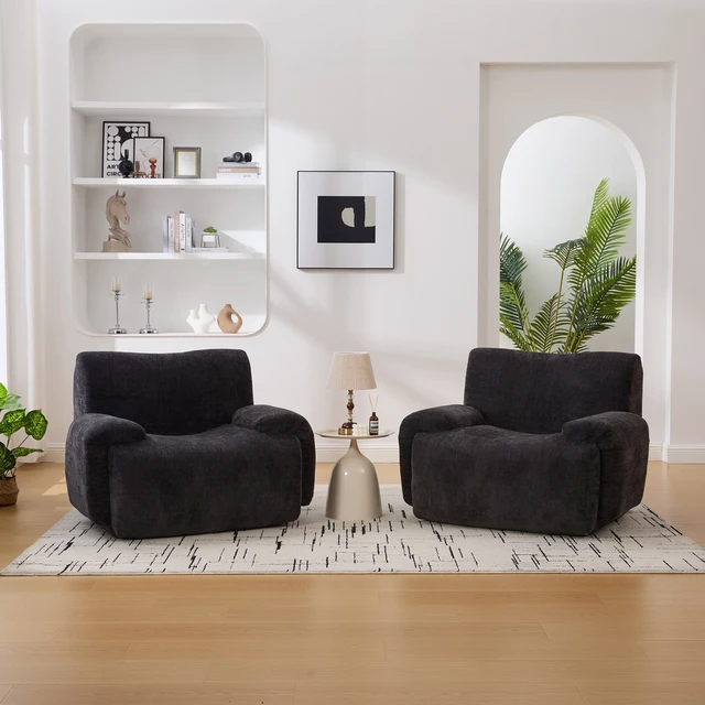 Alt view image 3 of 7 - 43 Inch Wide Upholstered Accent Chair, Single Sofa Chair Chenille Armchair Reading Lounge with Deep Seats for Living