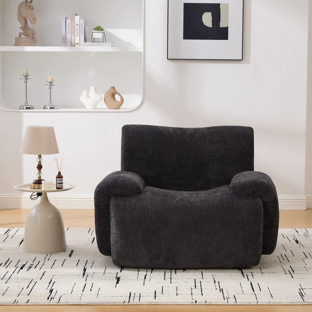 Alt view image 2 of 7 - 43 Inch Wide Upholstered Accent Chair, Single Sofa Chair Chenille Armchair Reading Lounge with Deep Seats for Living