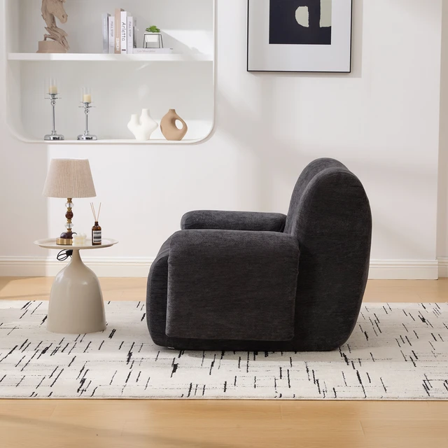 Alt view image 6 of 7 - 43 Inch Wide Upholstered Accent Chair, Single Sofa Chair Chenille Armchair Reading Lounge with Deep Seats for Living