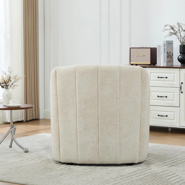 Alt view image 7 of 7 - 31.3 Inch Tufted Pumpkin Shape Accent Chair, Upholstered Reading Chair Chenille Armchair for Living Guestroom, Beige