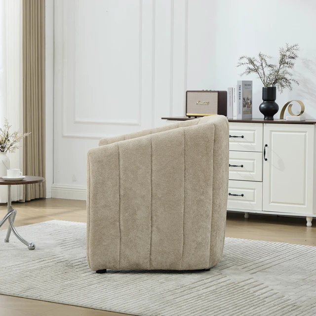 Alt view image 3 of 7 - 31.3 Inch Tufted Pumpkin Shape Accent Chair, Upholstered Reading Chair Chenille Armchair for Living Guestroom Wheat