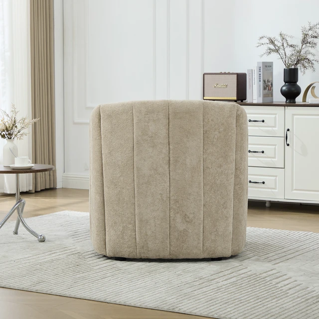 Alt view image 7 of 7 - 31.3 Inch Tufted Pumpkin Shape Accent Chair, Upholstered Reading Chair Chenille Armchair for Living Guestroom Wheat